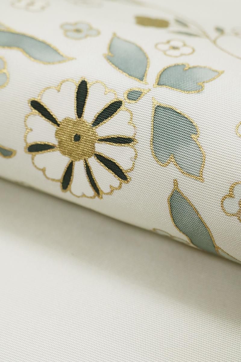 銀座【K-9546】塩瀬 染名古屋帯 絹鼠色 花唐草文 - 銀座きもの