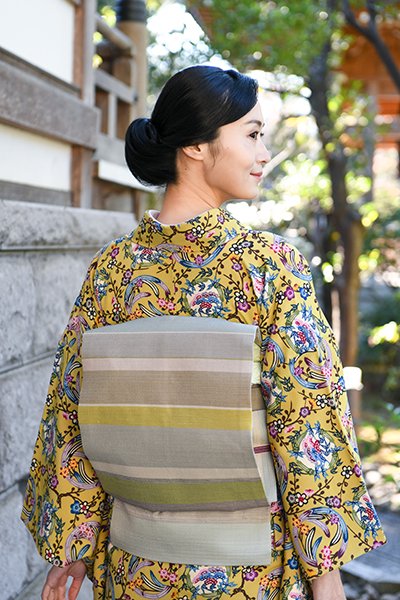 伝統芸能[新品未使用]　高級袋帯　西陣織　山葵色　藤間流