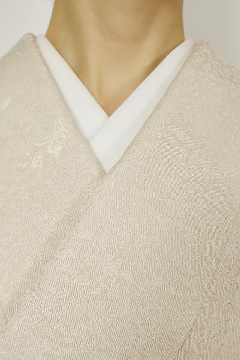 銀座【D-3470】小紋 練色 花の図 :身丈160/裄67 - 銀座きもの 銀座【D-3470】小紋 練色 花の図 :身丈160/裄67 - 銀座きもの