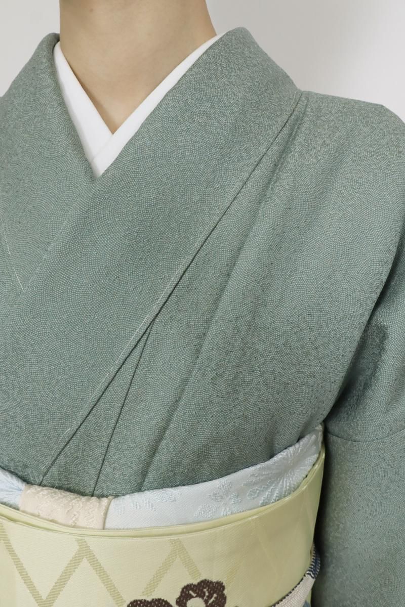 銀座【C-2732】繍一ッ紋 江戸小紋 豆がら茶色 鮫（落款入）:身丈