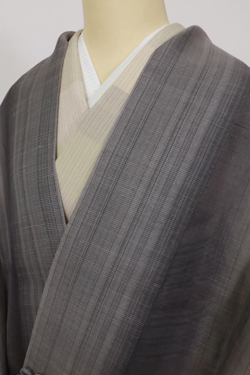 あおき【E-1964】夏紬地 道中着 藤煤竹色×桔梗鼠色 竪暈し