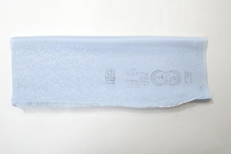 銀座【C-2743】単衣 色無地 月白色 桐竹鳳凰の地紋（反端付）（N