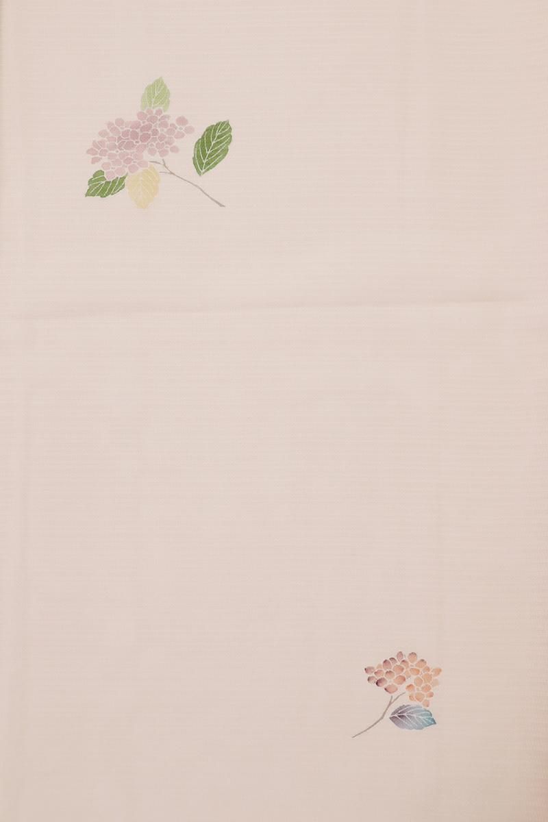 銀座【D-3500】薄物 小紋 薄柿色 紫陽花の図（大阪大丸扱い