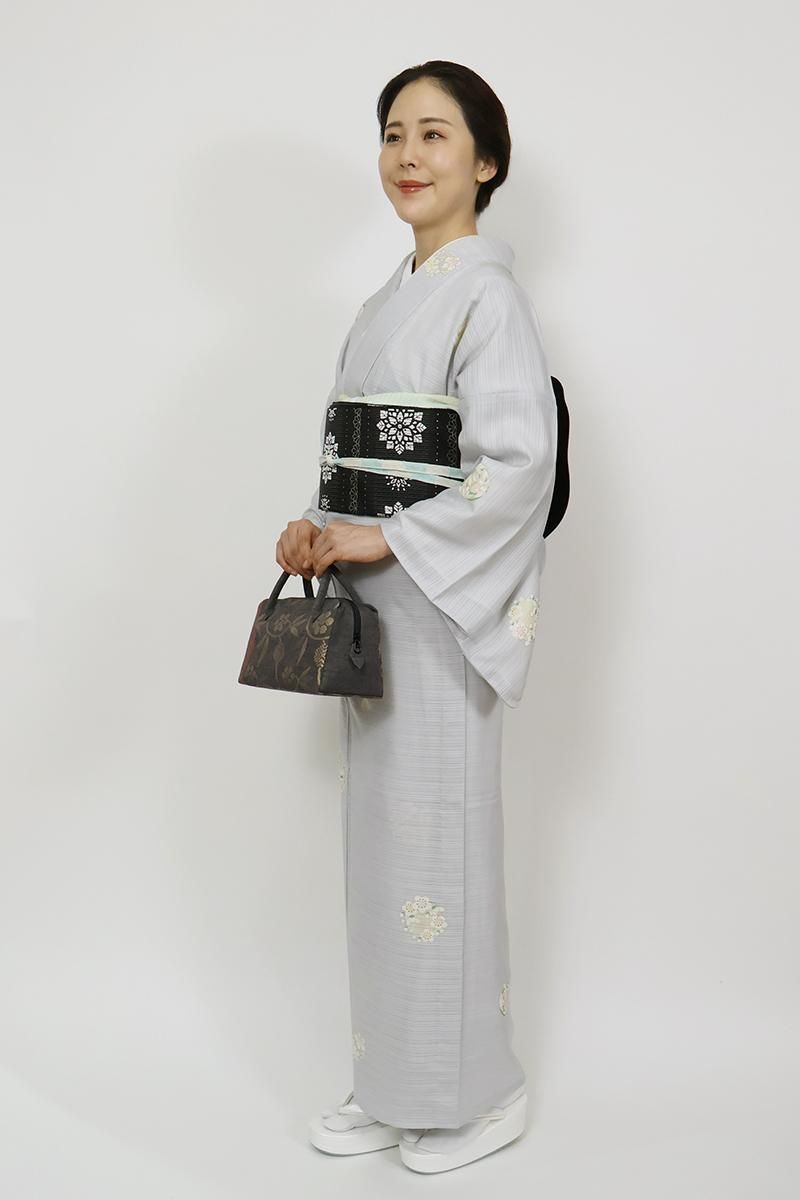 京友禅　千總謹製　小紋　グレー 銀座【D-3506】京摺り友禅 伝統工芸士 岡本澄生作 変わり絽 小紋 紫