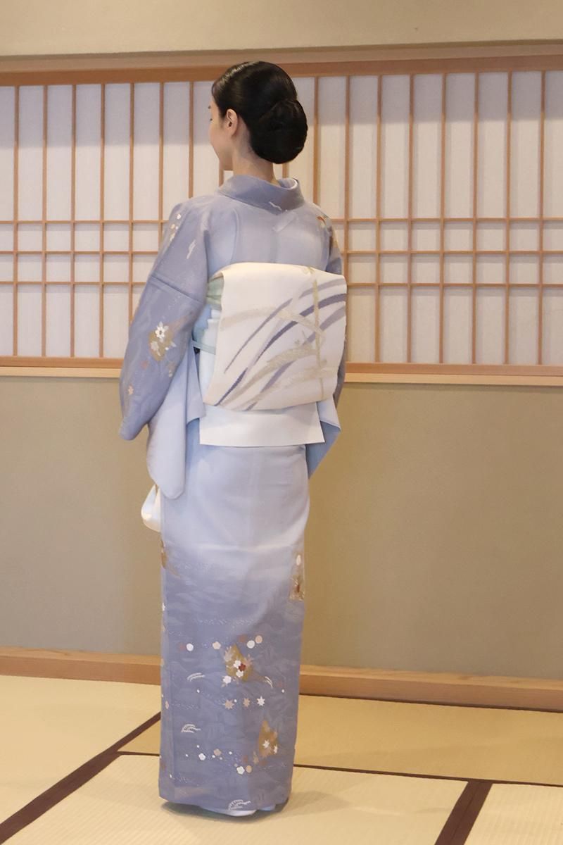 銀座【L-7412】紗 袋帯 象牙色×卯の花色 露芝文 - 銀座きもの