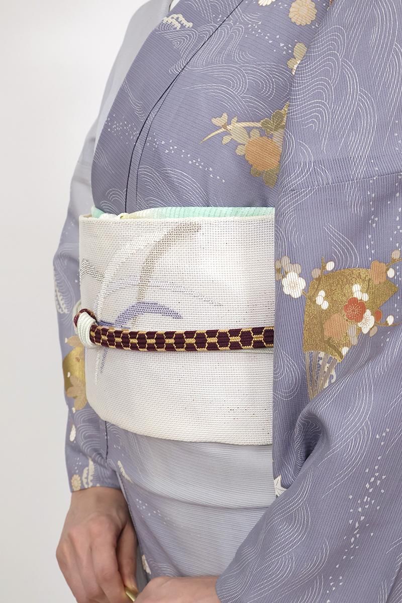 銀座【L-8260】西陣製 絽 袋帯 白色 露芝文（証紙付）（N