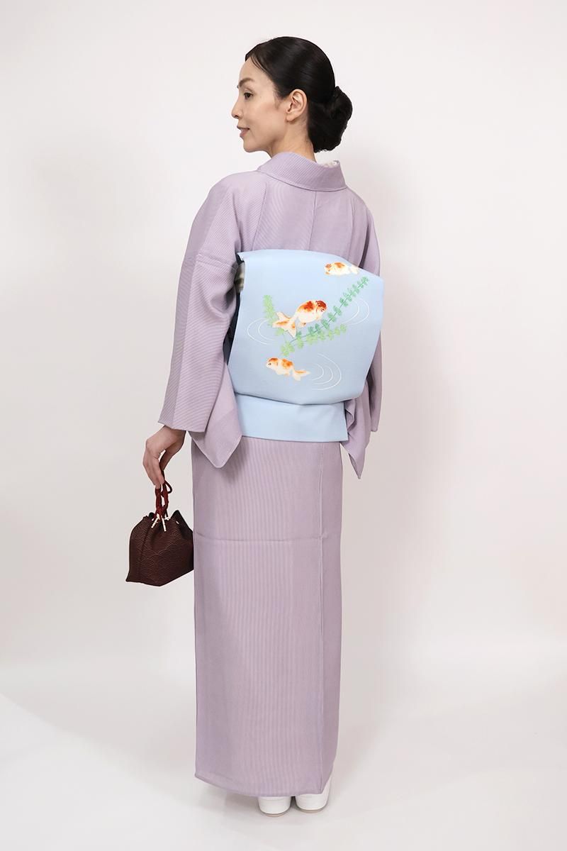 銀座【C-2794】絽 江戸小紋 薄葡萄色 万筋（反端付）（N）:身丈163/裄