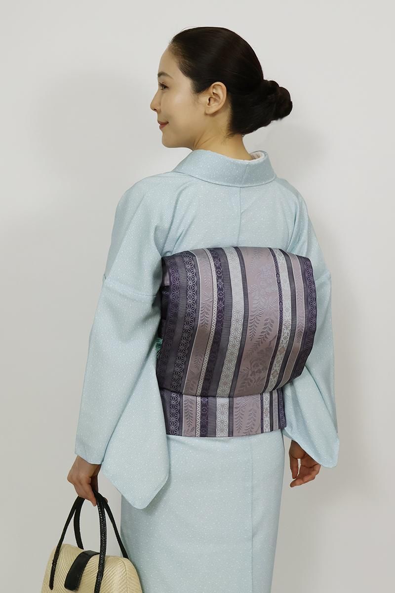 袋帯 刺し子 紬 麻の葉模様 グラデーション 市紅茶色 O-5352 袋帯 刺し子 紬 麻の葉模様 グラデーション 市紅茶色 O-5352