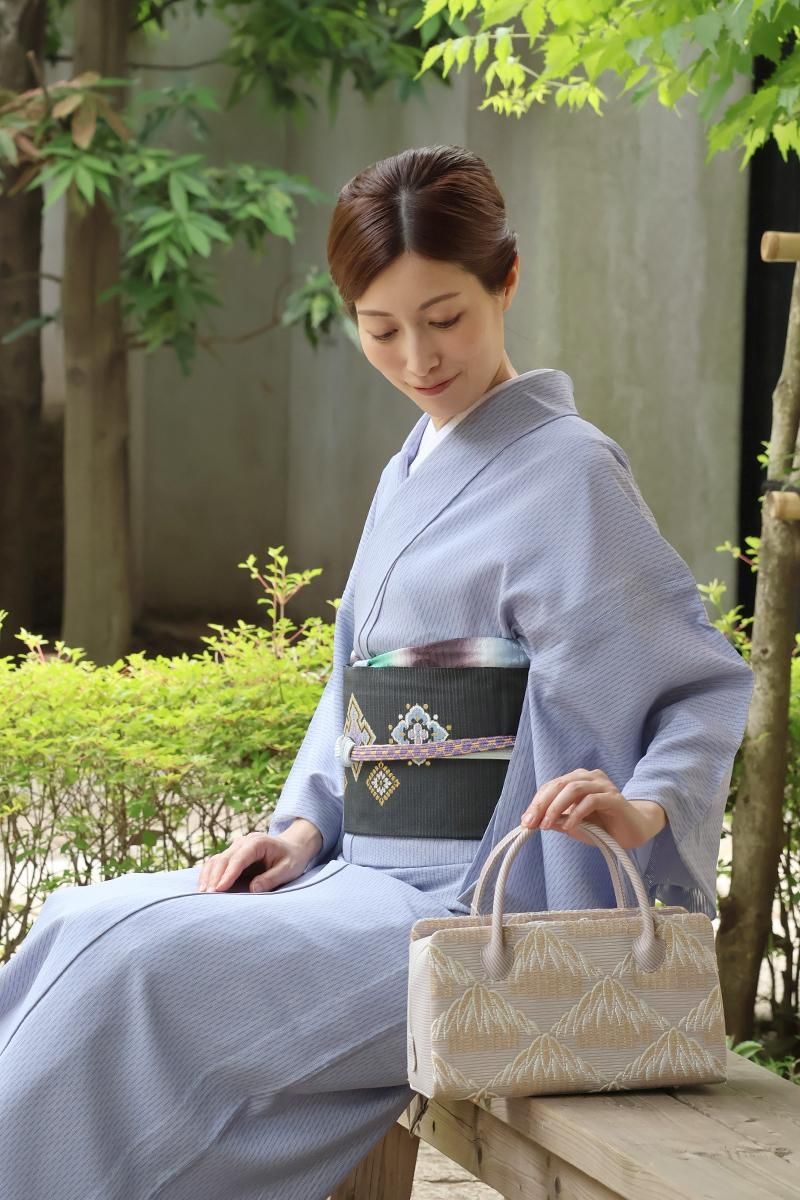 G-3045】利休バッグ 絽織 潤色 笹竹文 - 銀座きもの青木｜長く大切に着