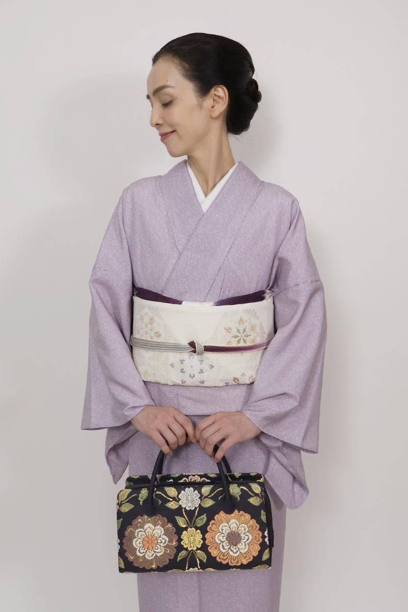 銀座【L-7434】西陣製 絽 袋帯 胡粉色 雪花文（西陣証紙付）（N