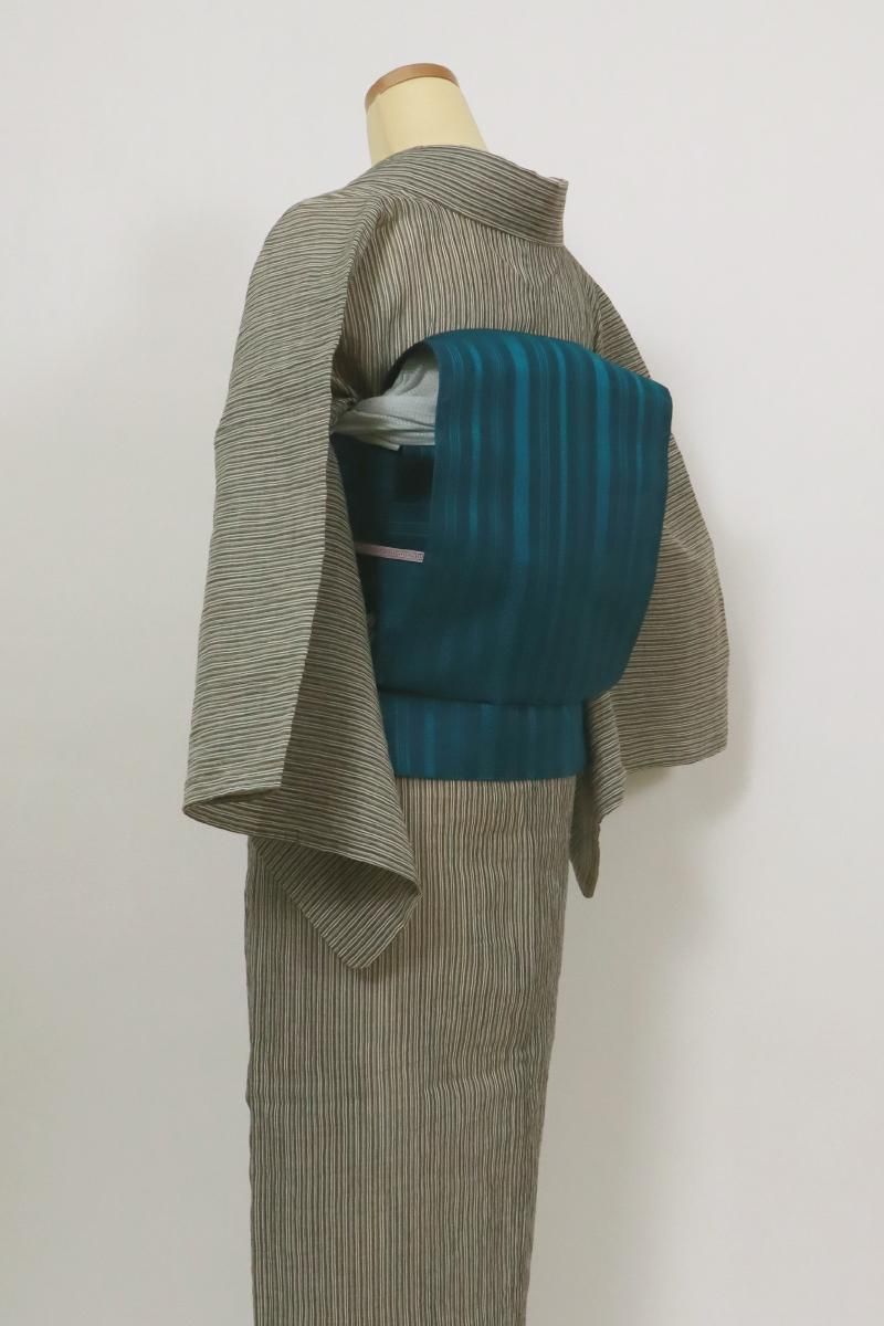 銀座【K-9843】本場筑前博多織 紗献上 八寸織名古屋帯 高麗納戸