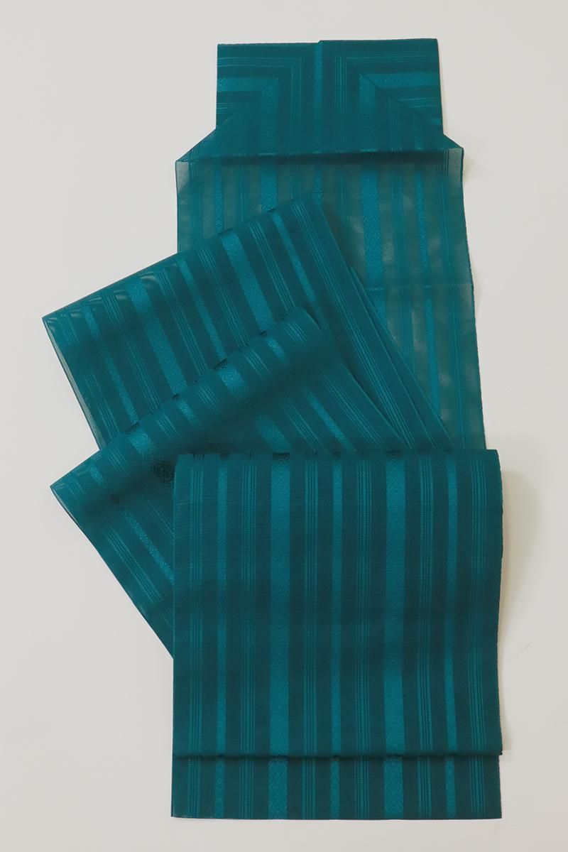 銀座【K-9843】本場筑前博多織 紗献上 八寸織名古屋帯 高麗納戸