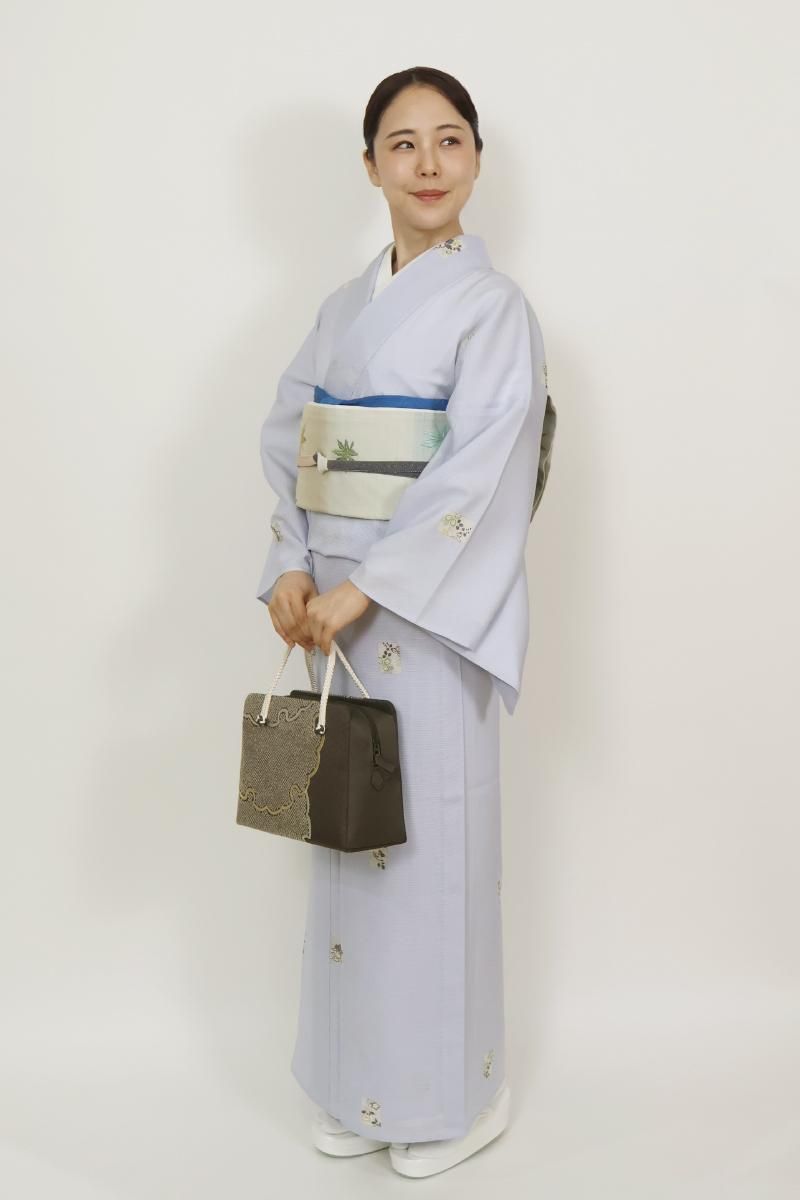 銀座【D-3532】京摺り友禅 岡本澄生作 絽 小紋 淡藤色 色紙に 銀座【D-3532】京摺り友禅 岡本澄生作 絽 小紋 淡藤色 色紙に