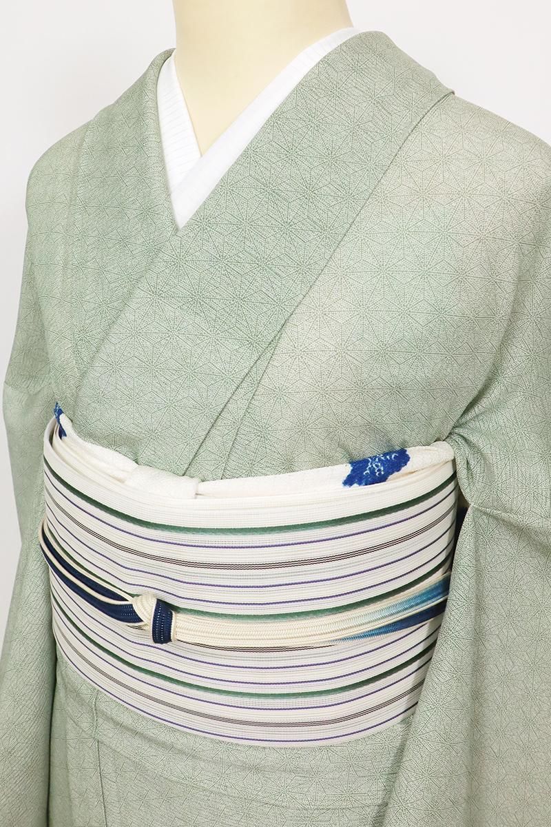 あおき【C-2840】絽 江戸小紋 鶸茶色 麻の葉文 :身丈162.5/裄68 あおき【C-2840】絽 江戸小紋 鶸茶色 麻の葉文 :身丈162.5/裄68