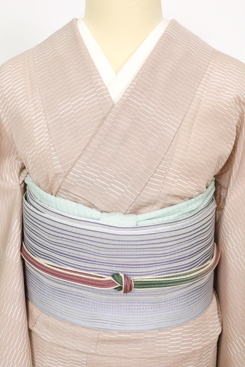 銀座【K-9855】本場筑前博多織 夏 八寸織名古屋帯 紫苑色×白菫色
