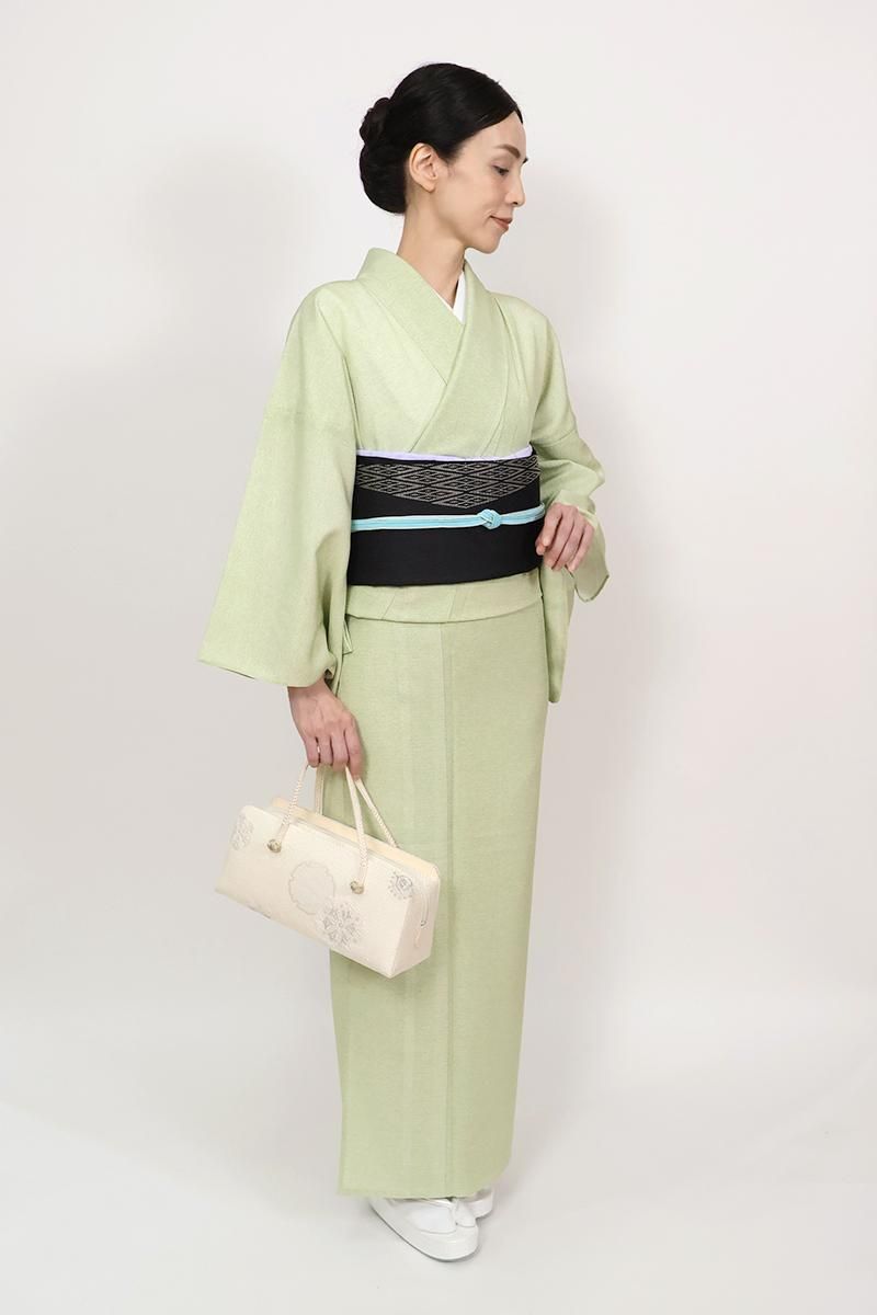 銀座【C-2828】絽 江戸小紋 若芽色 波文（反端付）（N）:身丈157/裄67