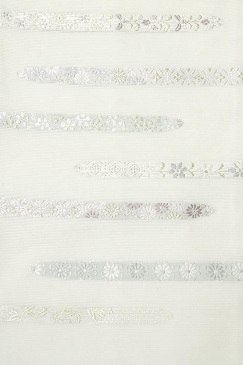 【銘品新品】西陣名家機元「帯屋重左衛門謹製」白金色「華菱紋文様」薄水色橫段 銘品新品】西陣名家機元「帯屋重左衛門謹製」白金色「華菱紋文様