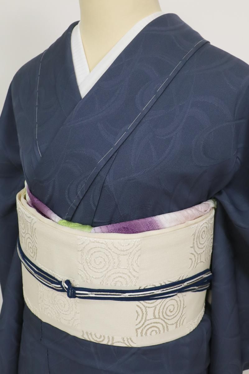 銀座【C-2854】薄物 色無地 藍鉄色 抽象文の地紋 （反端付）（N
