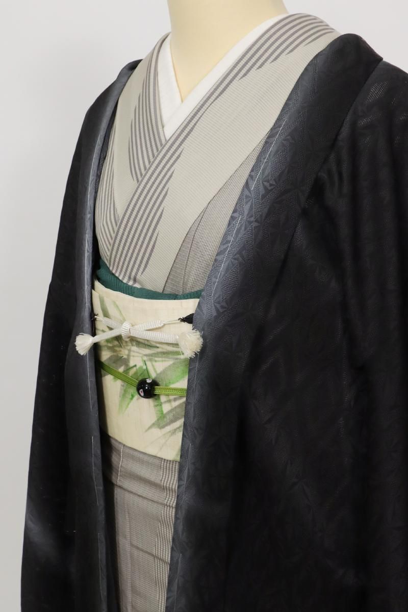 あおき【E-2029】紋紗 羽織 憲法黒茶色 竪暈かし （反端付）（N