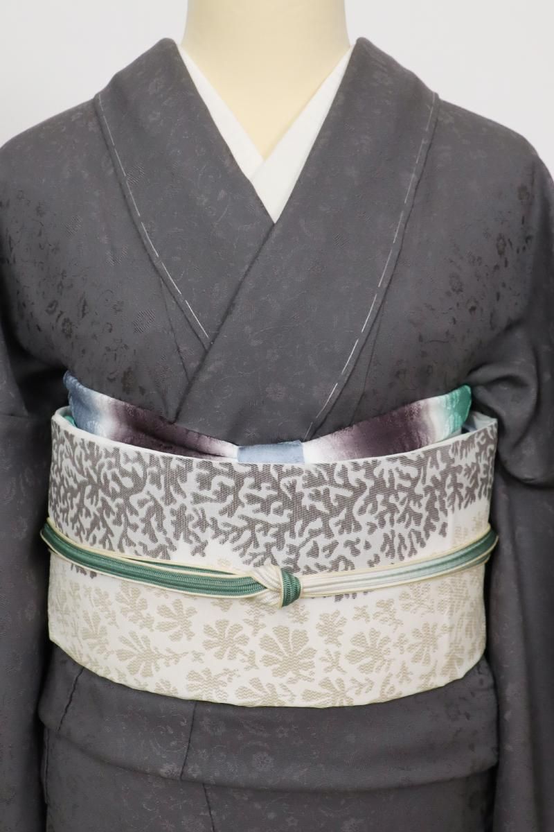 銀座【L-7483】西陣 岡文織物製 夏 袋帯 象牙色 抽象文（証紙付