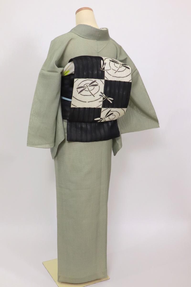 あおき【A-3996】紗紬 青白橡色 蚊絣 :身丈161/裄68/細め - 銀座 あおき【A-3996】紗紬 青白橡色 蚊絣 :身丈161/裄68/細め - 銀座