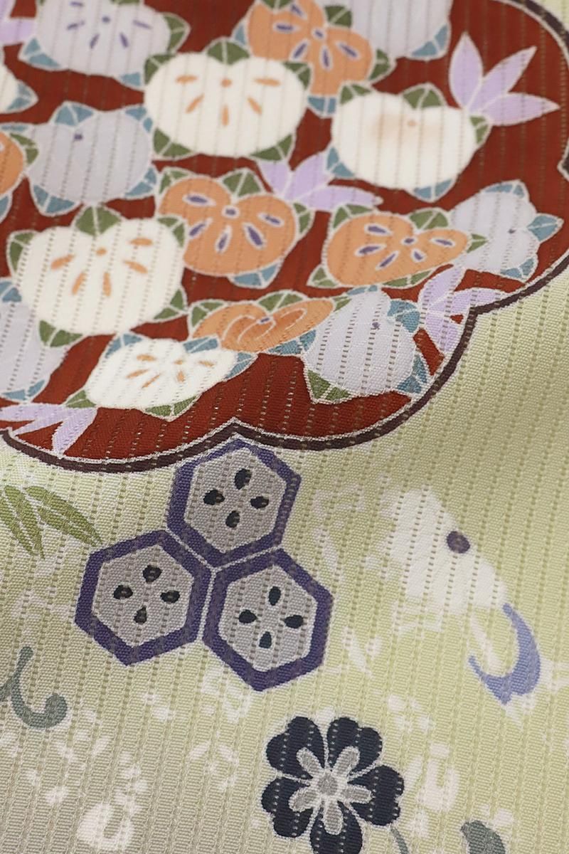 銀座【B-3766】竪絽 訪問着 薄柿色 裾暈かしに花文（反端付