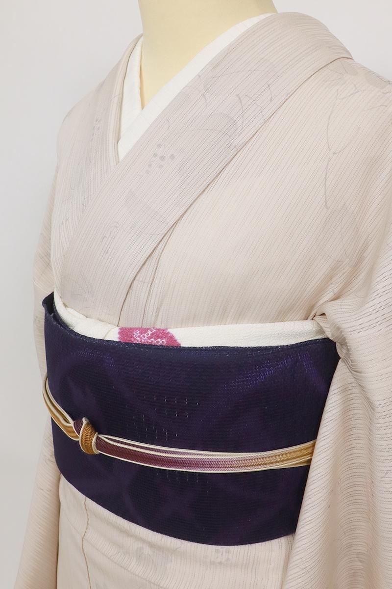 銀座【K-9886】夏 八寸織名古屋帯 濃藍色 青海波に宝尽くし（長