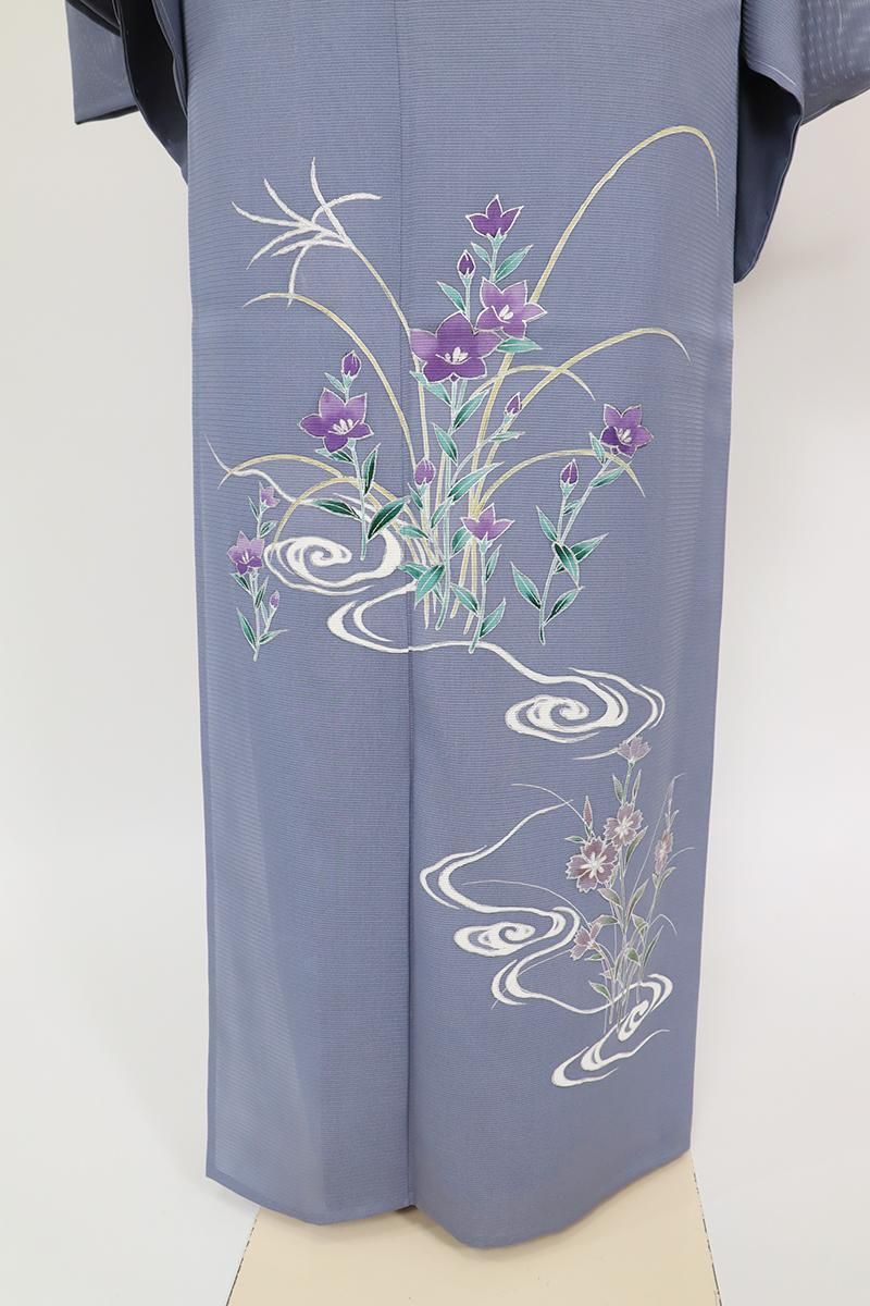 AC0807　誂仕立付訪問着　青紫草花柄　作家物 訪問着 No.AA-0742-Mサイズのレンタル｜きもの365