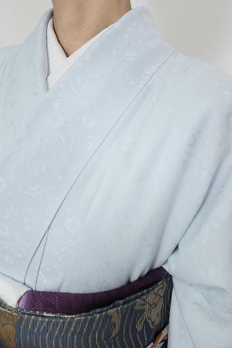 銀座【C-2843】薄物 色無地 月白色 花唐草の地紋(反端付)(N 銀座【C-2843】薄物 色無地 月白色 花唐草の地紋(反端付)(N