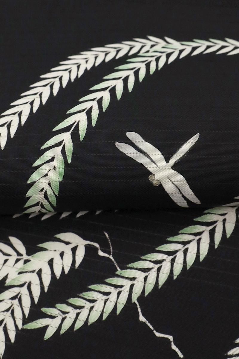 銀座【K-9865】絽塩瀬 染名古屋帯 黒色 柳に蜻蛉の図 - 銀座