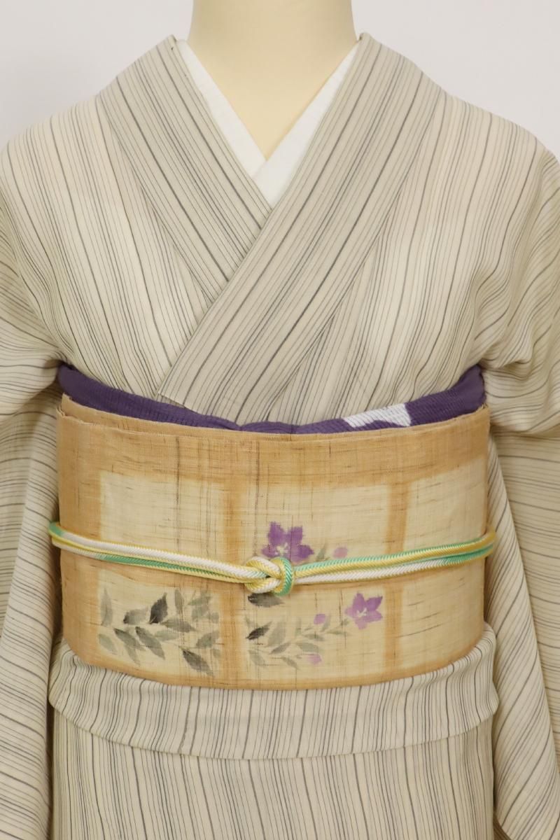 ◇504mn9◇桐山紫香 麻 夏帯 作家物 撫子 露草 名古屋帯◇美品