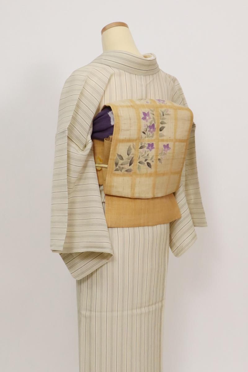 あおき【K-9906】手描き友禅 桐山紫香作 生平麻地 染名古屋帯