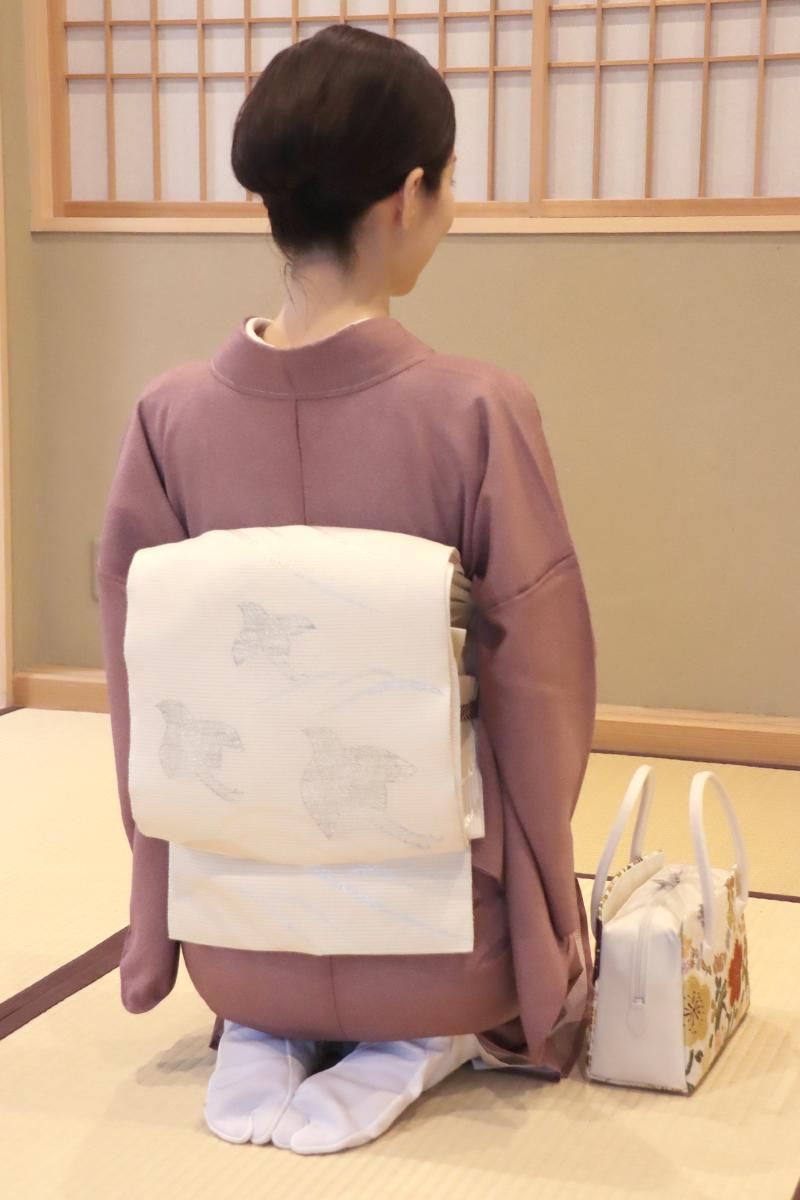 銀座【C-2471-2】絽 江戸小紋 葡萄茶色 鮫（反端付）（N）:身丈