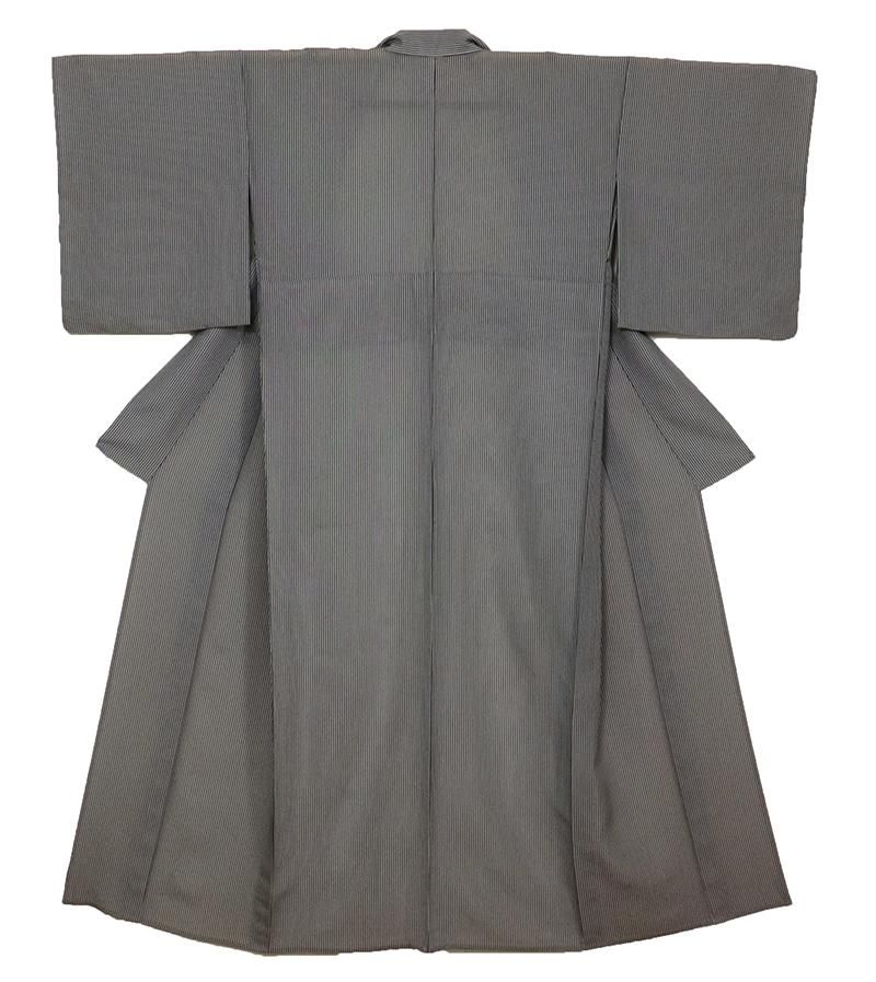 銀座【C-2820-2】絽 江戸小紋 黒色 竪縞(反端付)(N):身丈 銀座【C-2820-2】絽 江戸小紋 黒色 竪縞(反端付)(N):身丈