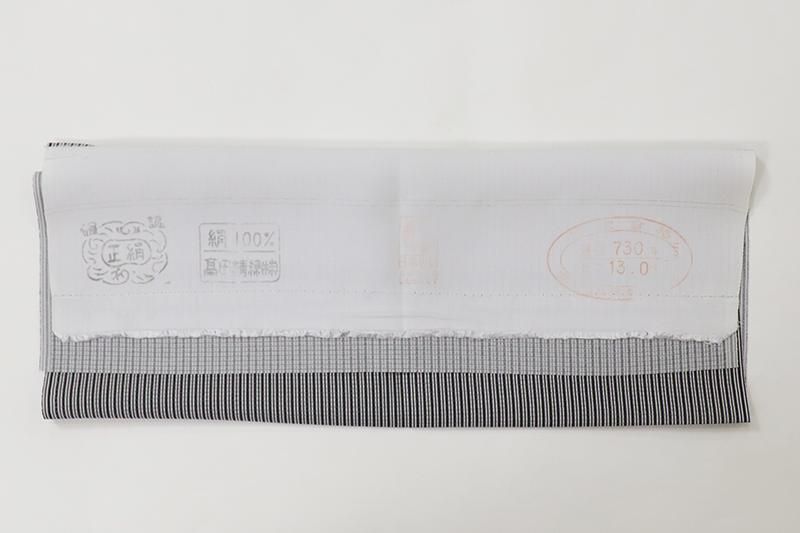 銀座【C-2820-2】絽 江戸小紋 黒色 竪縞(反端付)(N):身丈 銀座【C-2820-2】絽 江戸小紋 黒色 竪縞(反端付)(N):身丈