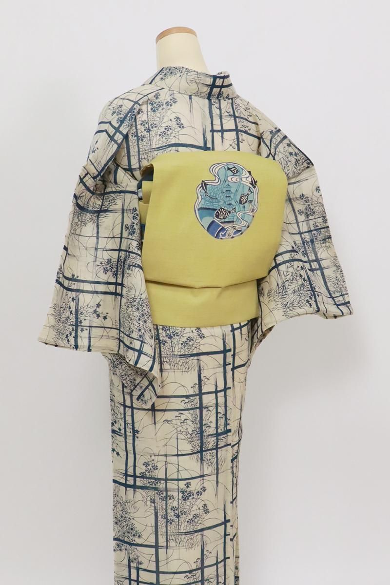 中古】 上布 夏着物 レディース 麻 ネイビー 身丈148.5cm 裄丈