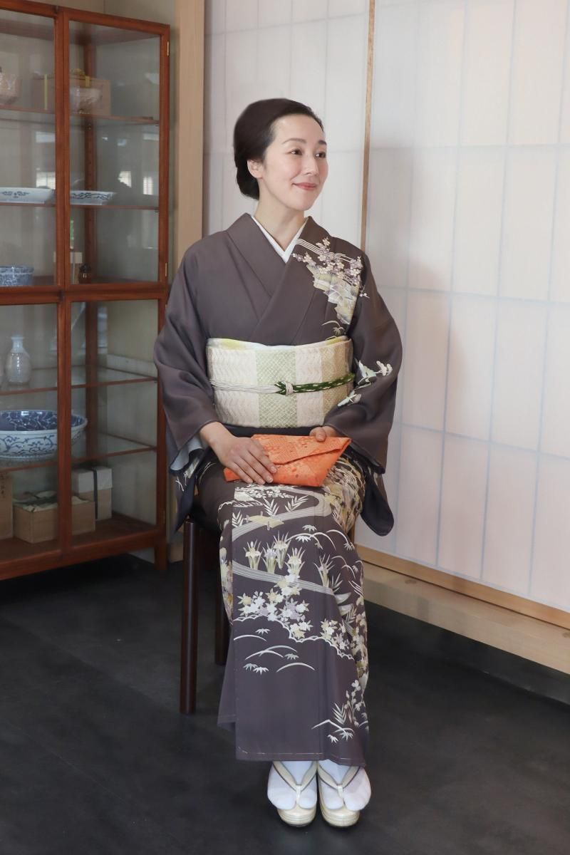 銀座【B-3699】繍一ッ紋 訪問着 濃い桔梗鼠色 茶屋辻文 :身丈160