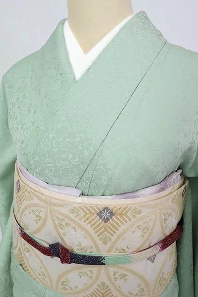 お着物 銀座【C-2452-2】色無地 錆青磁色 花唐草の地紋（反端付）（N