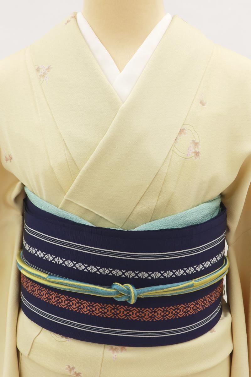 銀座【H-0008】西村織物製 本場筑前博多織 八寸名古屋帯 紺色 献上柄