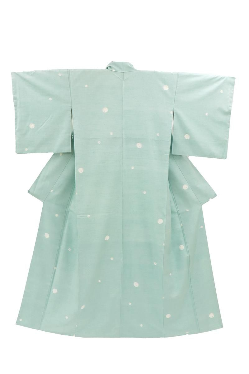 銀座【A-4030】小千谷紬 淡い水浅葱色 丸文(松屋扱い) :身丈162/裄 銀座【A-4030】小千谷紬 淡い水浅葱色 丸文(松屋扱い) :身丈162/裄