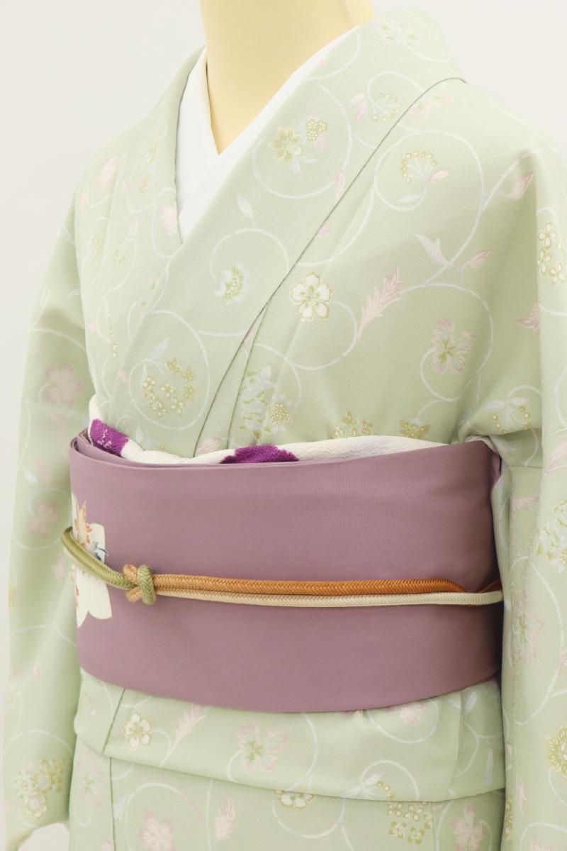 名古屋帯 塩瀬 型染 蝶々に花模様 紺藍色 しつけ糸 O-5296 名古屋帯 塩瀬 型染 蝶々に花模様 紺藍色 しつけ糸 O-5296