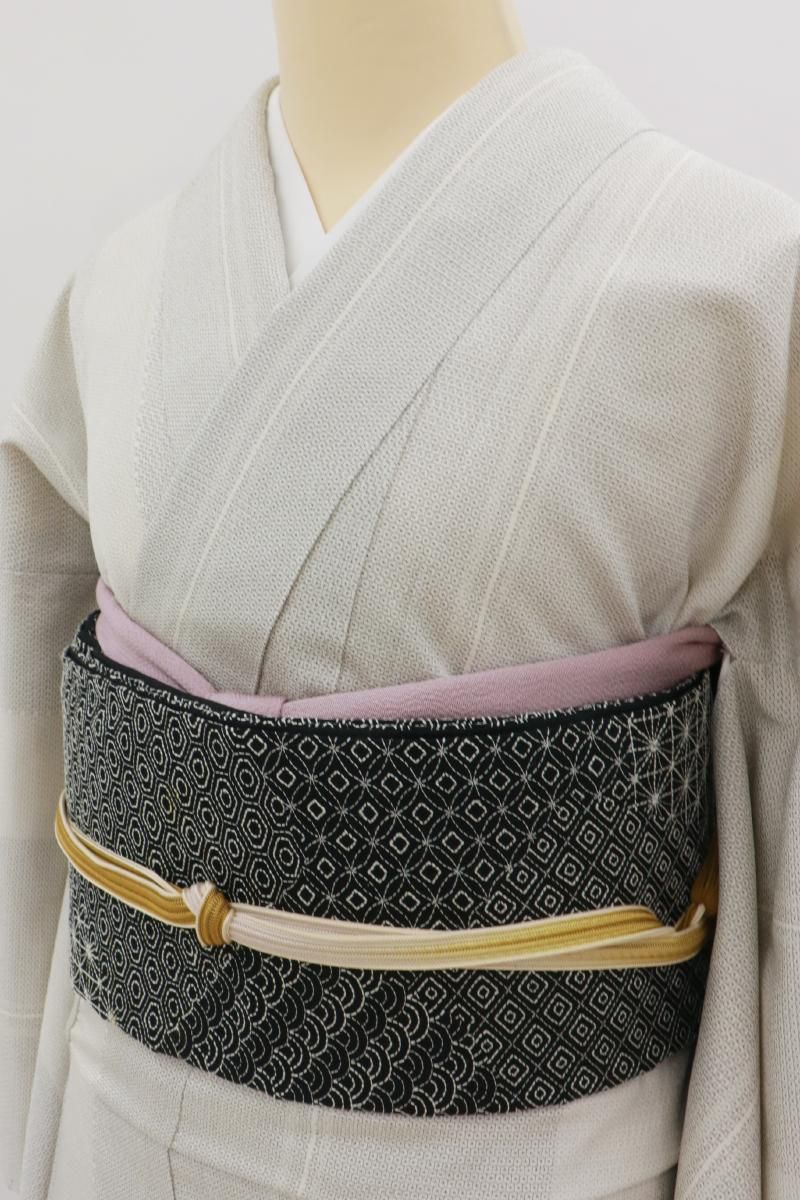 本塩沢 変わり市松 亀甲に蚊絣 正絹 AK-6055