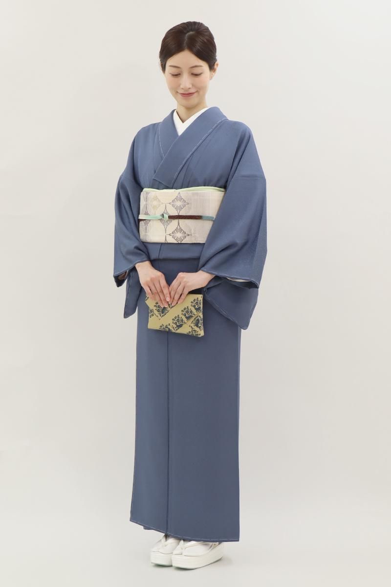 銀座【C-2897】色無地 藍色系 花唐草の地紋(反端付)(N 銀座【C-2897】色無地 藍色系 花唐草の地紋(反端付)(N