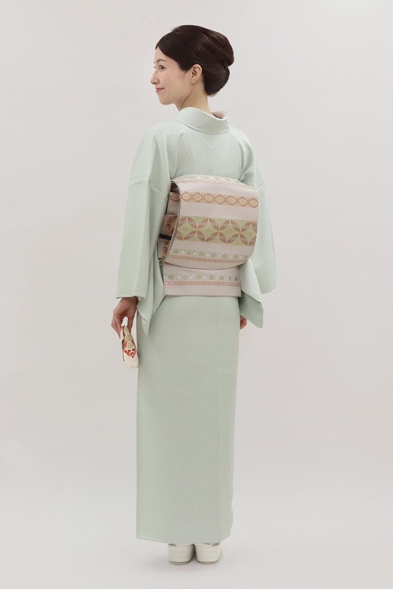 銀座【C-2900】色無地 緑色系 小葵の地紋（反端付）（N） :身丈