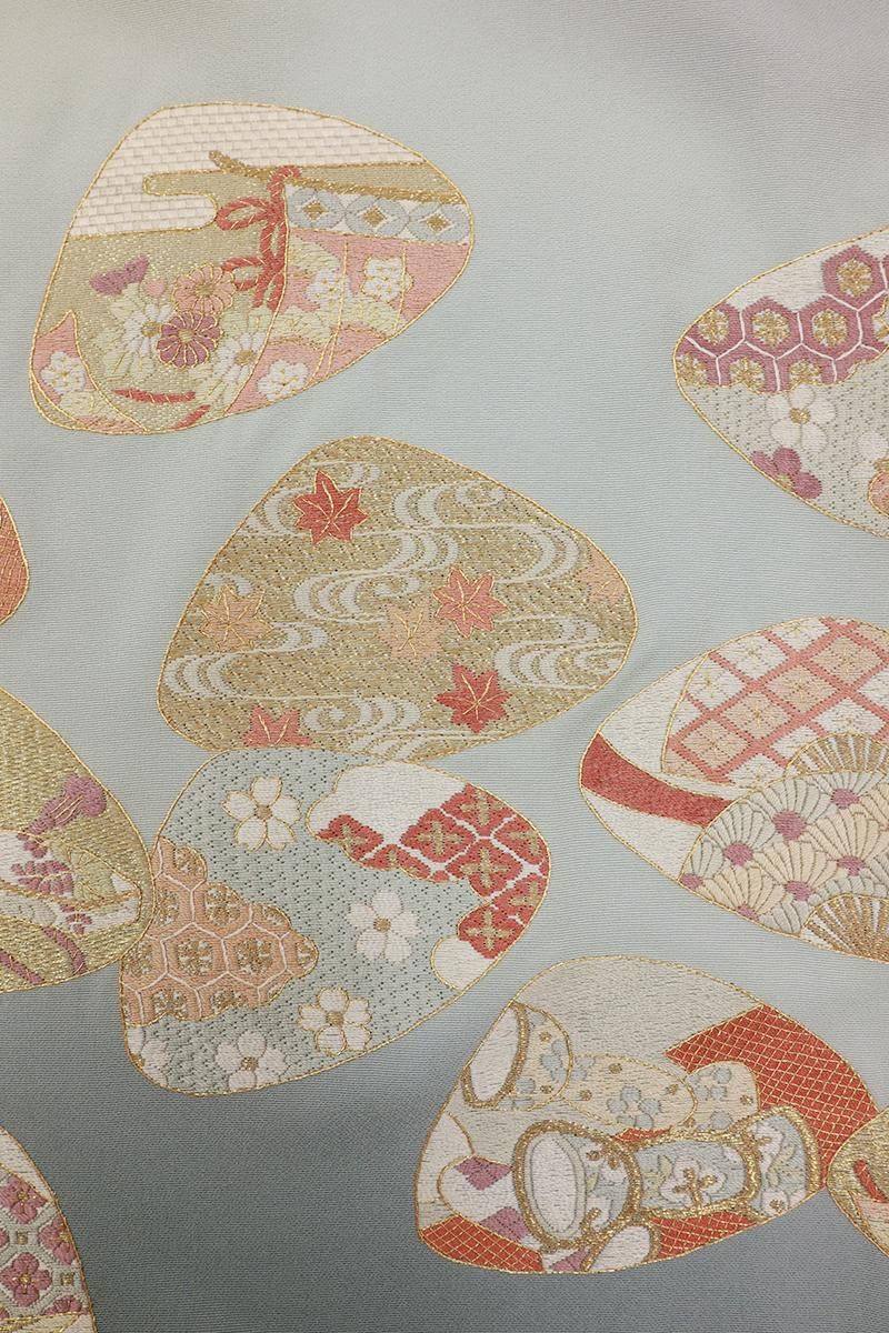 銀座【B-3822】染一ッ紋 刺繍 色留袖 水色系 貝合わせ文(反端付 銀座【B-3822】染一ッ紋 刺繍 色留袖 水色系 貝合わせ文(反端付