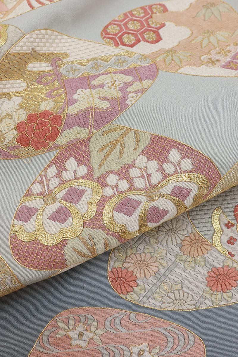 銀座【B-3822】染一ッ紋 刺繍 色留袖 水色系 貝合わせ文(反端付 銀座【B-3822】染一ッ紋 刺繍 色留袖 水色系 貝合わせ文(反端付