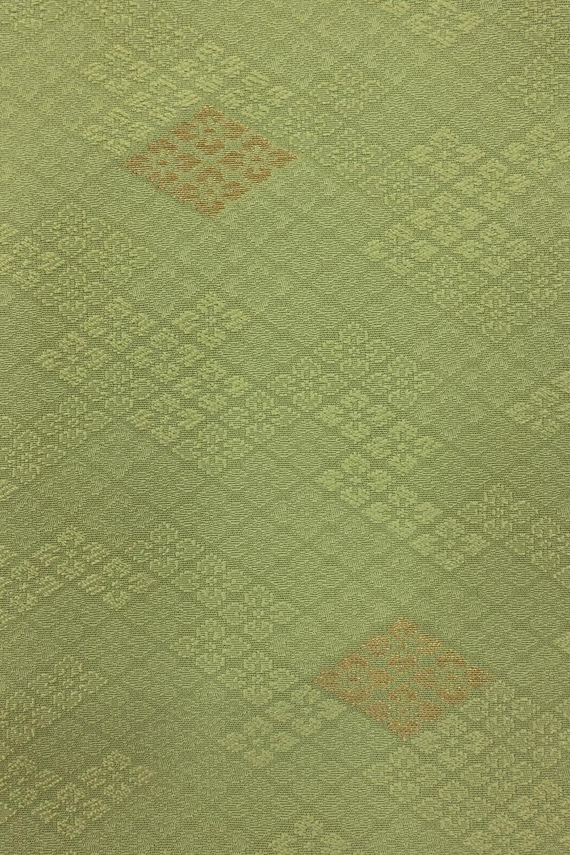 銀座【C-2930】染一ッ紋 色無地 緑色系 花菱の地紋 :身丈154/裄