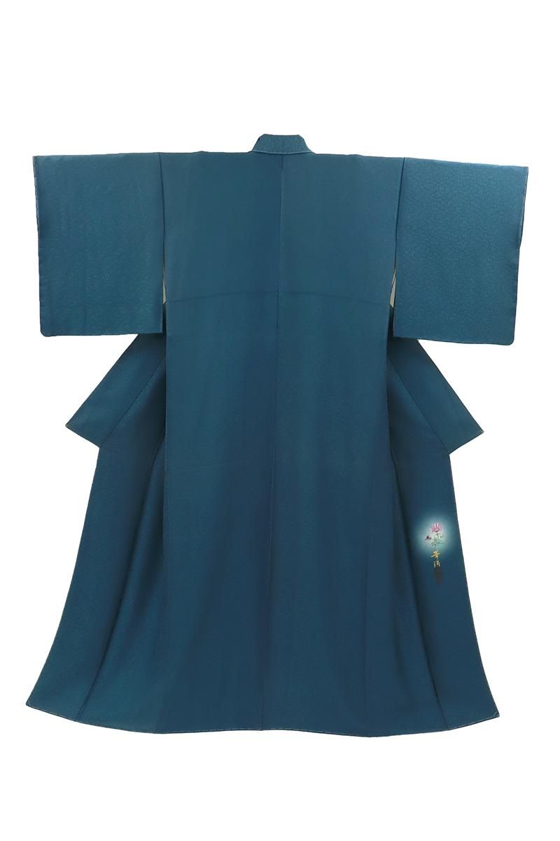 銀座【C-2935】前田華清作 色無地 青色系 コスモスの地紋 （反端付