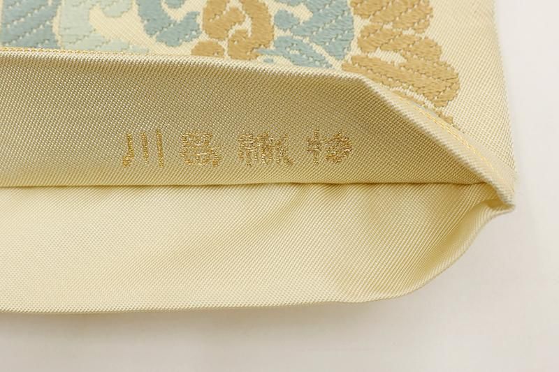 銀座【L-7657】西陣 川島織物製 本袋帯 ベージュ系 立涌に鳳凰の