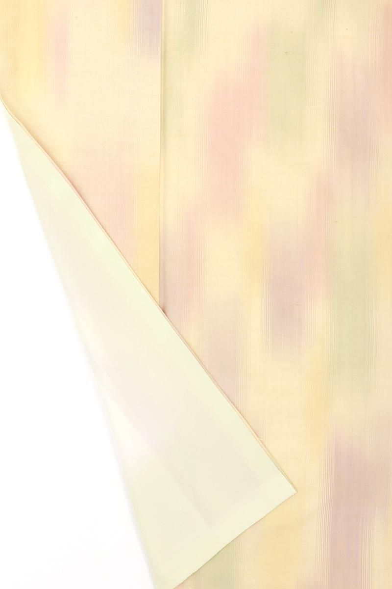 銀座【A-4042】渡源織物製 長井紬 黄色系 多彩な暈かし（反端付
